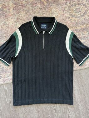 Abercrombie Tipped Zip Sweater Polo Black Green Men’s M
